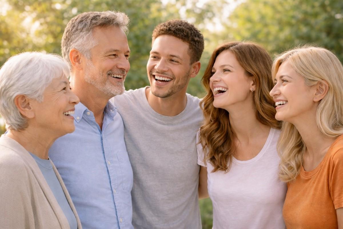 Smiling adults of different ages showcasing healthy, confident smiles after cosmetic dental care